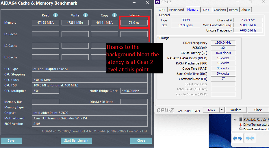 5. AIDA + CPU-Z Stock Windows XMP Simulated (dual ranked).PNG