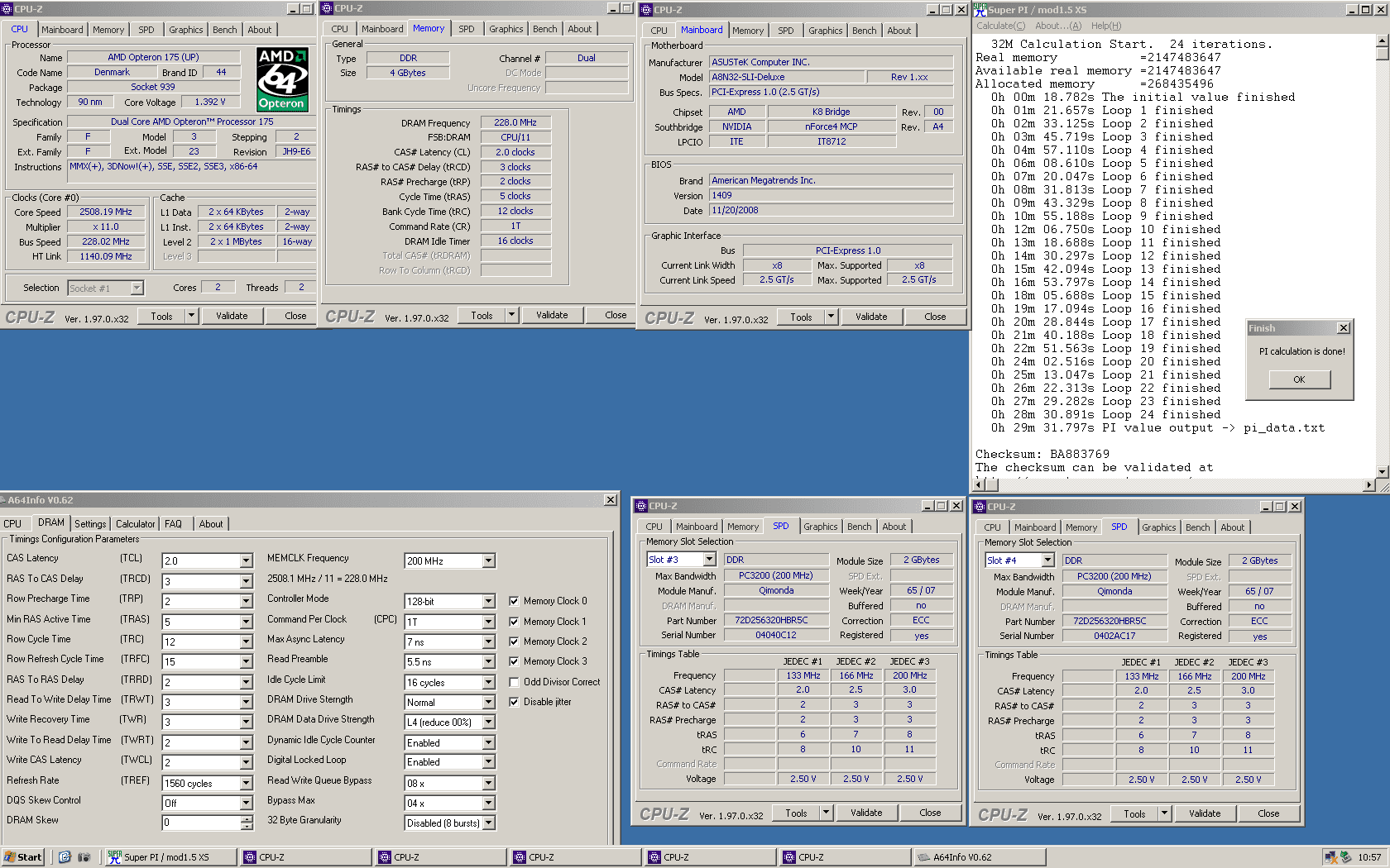 A8N32SLI-Opteron 175 2508MHz - Qimonda CF-5 228MHz C2.0-3-2-5 1T DC2.8v - ECC off - PI 32M.png