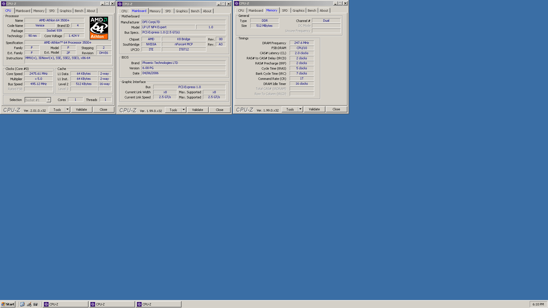 Athlon 64 3500+ (LBBWE 0619FAE) - FSB 495MHz - 2452MHz 1.45v - 245MHz C2 3.22v - CPUz.png