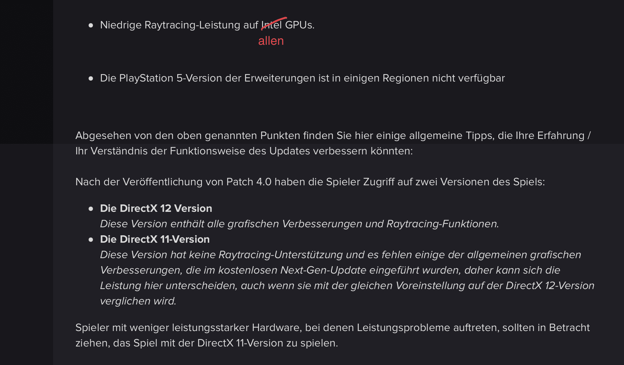 Derzeit untersuchte Probleme [zuletzt aktualisiert 15.12.2022 - Patch 4.0]  Foren - CD PROJEKT...png