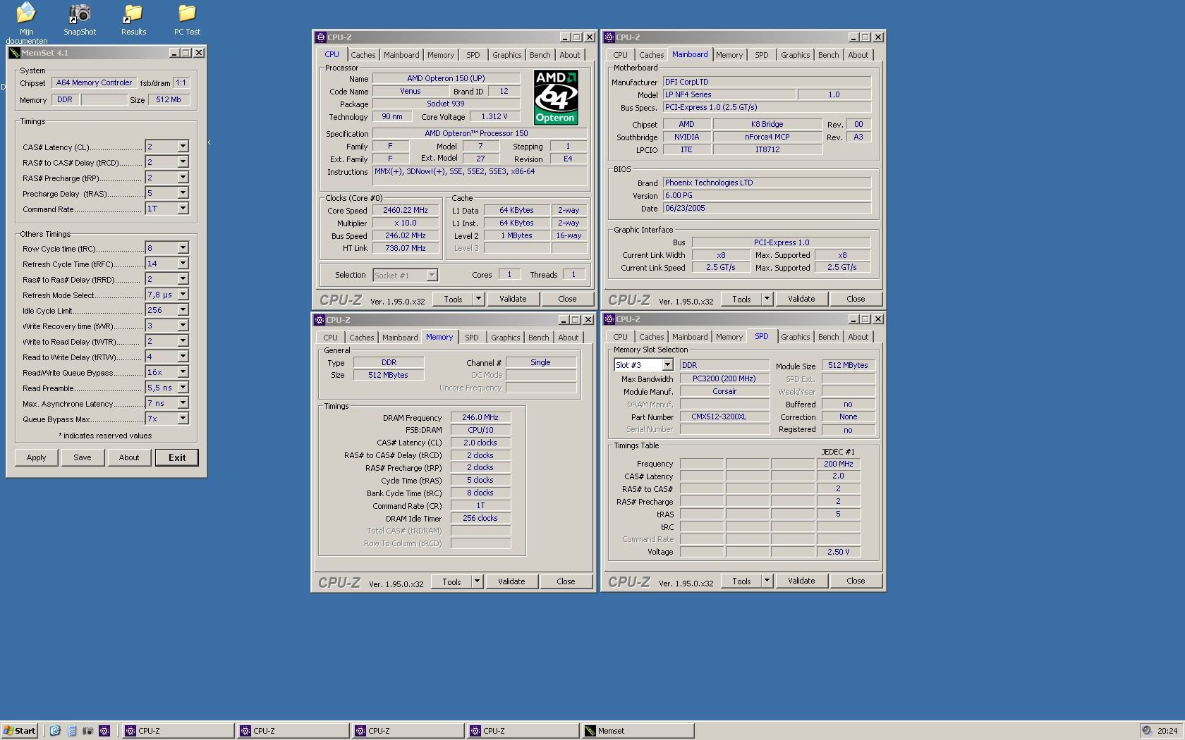 WinXP_NF4_UltraD_Opteron 150 - 2460MHz 1.35v -  Memory 246MHz  C2-2-2-5 1T 3.20v - ND623-1- CPUz.JPG