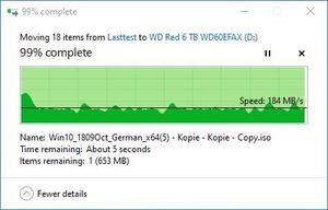 SMR/CMR Artikel WD Red 6 TB WD60EFAX beim Schreiben. Teil 3. ... und liegt somit bei ca. 170 MB/s bis 180 MB/s im Durchschnitt.