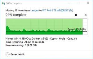 SMR/CMR Artikel WD Red 6 TB WD60EFAX beim Schreiben. Teil 2 ... bis runter auf 138 MB/s ...