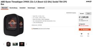 Cyberport führt den Ryzen Threadripper 2990X mit 32 Kernen für 1.509 Euro