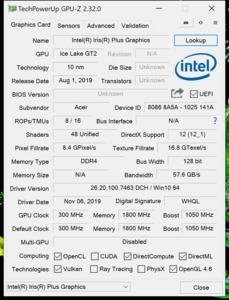 GPUz und CPUz des Acer Swift 3