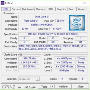 GPUz und CPUz des Acer Aspire 5 A515-56-511A