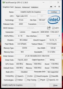 GPUz und CPUz des Lenovo ThinkPad X1 Nano