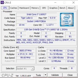 GPUz und CPUz des Lenovo ThinkPad X1 Nano