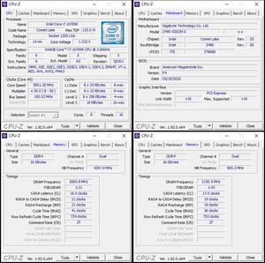 oben links: CPU-OC; unten links: RAM-OC mit XMP; unten rechts: manuelles RAM-OC