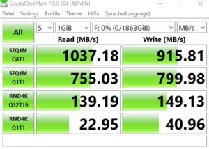 Die USB-3.2-Gen2-Performance über Intels Z490-Chipsatz.