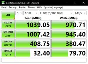 Die USB-3.2-Gen2-Performance über den X570-Chipsatz.