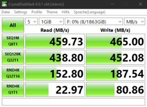 Die USB-3.2-Gen1-Performance über den ASMedia ASM1074.