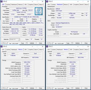 oben links: CPU-OC; unten links: RAM-OC mit XMP; unten rechts: manuelles RAM-OC