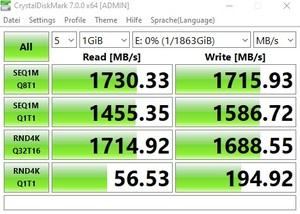 Die M.2-Performance über den B550-Chipsatz mit PCIe 3.0 x2.