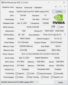 GPUz und CPUz des Dell XPS 17 9710