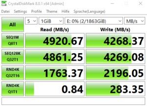 Die M.2-Performance über den Core i7-11700K mit PCIe 4.0 x4