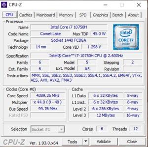 GPUz und CPUz des MSI GL75 Leopard 10SFR