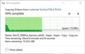 SMR/CMR Artikel Toshiba P300 6 TB beim Schreiben. Auch hier sind SMR-Schwankungen erkennbar. Teil 1