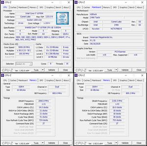 oben links: CPU-OC; unten links: RAM-OC mit XMP; unten rechts: manuelles RAM-OC