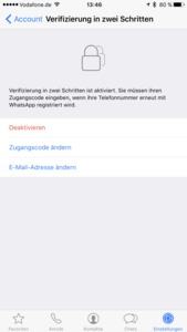 Two-Factor-Authentification in WhatsApp unter iOS