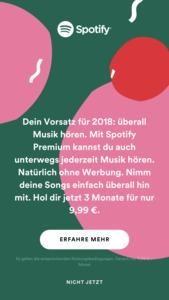 In der iOS-App wirbt Spotify für eine Rabattaktion