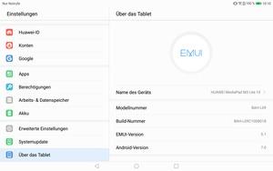 Huawei liefert das MediaPad M3 Lite 10 mit Android 7.0 und EMUI 5.1 aus - aktuelle Sicherheits-Patches fehlen aber zumindest beim Testgerät