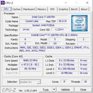 GPUz und CPUz des Gigabyte Aero 17 HDR XB