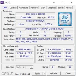 GPUz und CPUz des Dell XPS 17 9700