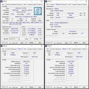 oben links: CPU-OC; unten links: RAM-OC mit XMP; unten rechts: manuelles RAM-OC