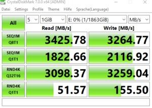 Die M.2-Performance über den Z490-Chipsatz mit PCIe 3.0 x4.