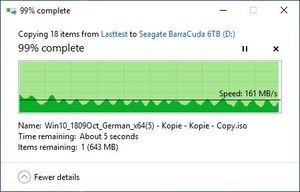 SMR/CMR Artikel Seagate BarraCuda 6 TB beim Schreiben. Typisch für SMR ist ein ständiges Abbremsen des Schreibvorgangs. Teil2