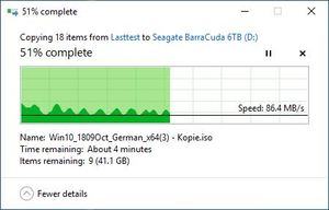 SMR/CMR Artikel Seagate BarraCuda 6 TB beim Schreiben. Typisch für SMR ist ein ständiges Abbremsen des Schreibvorgangs. Teil1