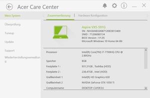 Die Software des Acer Aspire VX15