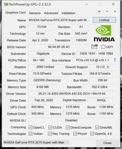 GPUz und CPUz des Gigabyte AERO 15 OLED XB-8DE 