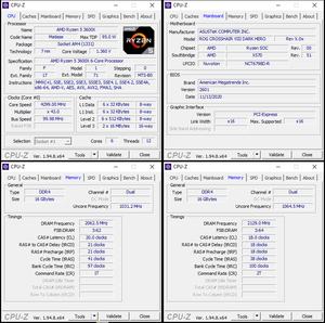 oben links: CPU-OC; unten links: RAM-OC mit XMP; unten rechts: manuelles RAM-OC