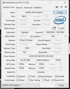 CPUz-Screenshot des Intel Core i7-10875H