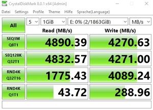 Die M.2-Performance über den Core i7-11700K mit PCIe 4.0 x4 (Zusatz-Steckplatz)