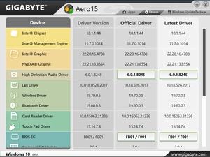 Die Software des Gigabyte Aero 15X mit NVIDIA GeForce GTX 1070 Max-Q