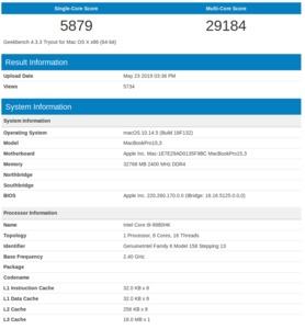 Geekbench MacBook 2019