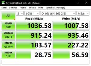 Die USB-3.2-Gen2-Performance über den GL3590-Hub