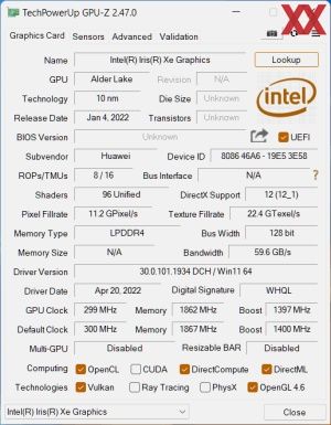 GPUz und CPUz des Huawei MateBook D16 (2022)