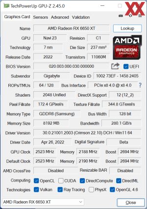 Gigabyte Radeon RX 6650 XT Gaming OC