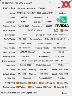 GPUz und CPUz des Acer Predator Triton 300 SE