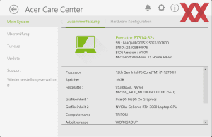 Die Software des Acer Predator Triton 300 SE
