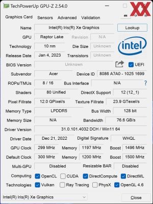 GPUz und CPUz des Acer Swift Go 14