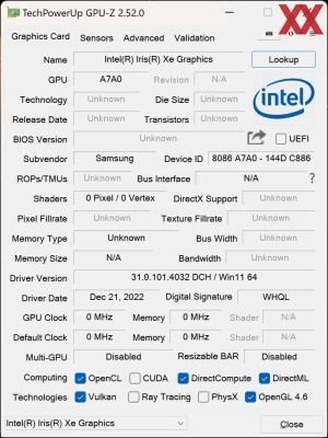 GPUz und CPUz des Samsung Galaxy Book3 Pro