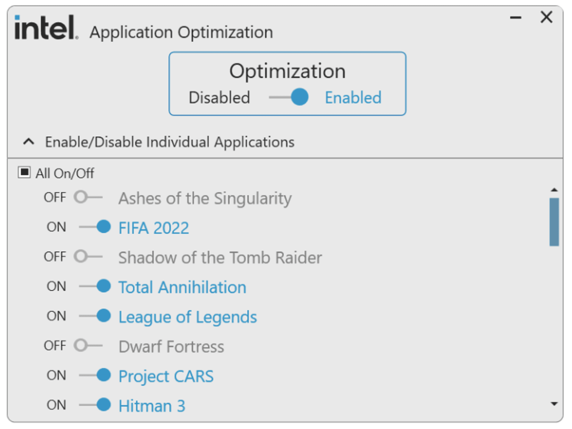 Intel application optimization