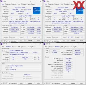 oben links: CPU-OC mit den P-Kernen; oben rechts: CPU-OC mit den E-Kernen; unten rechts: RAM-OC (XMP)