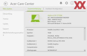 Die Software des Acer Aspire 16