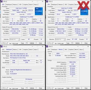 CPU-OC: oben links mit den P- und oben rechts mit den E-Kernen; unten rechts: RAM-OC mit XMP